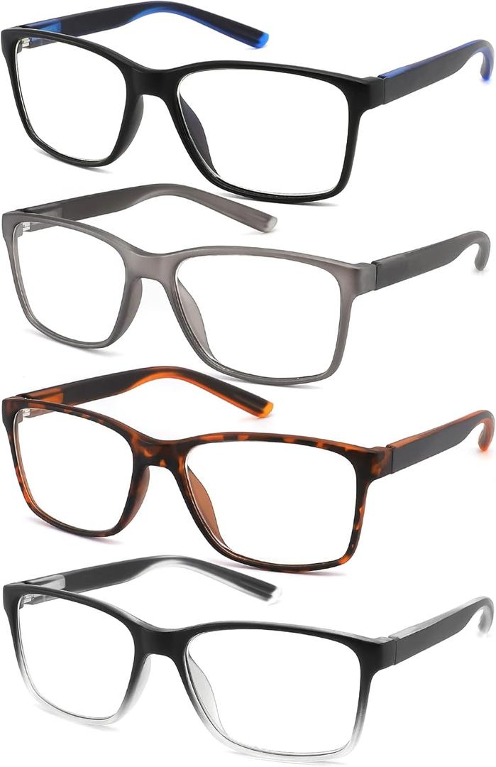 Blue Light Blocking Reading Glasses for Men 4-Pack Stylish Computer Readers with Spring Hinges,Anti Glare/Eye Strain Filter UV Ray Lightweight Reader Eyeglasses,+1.0 Magnification Strength