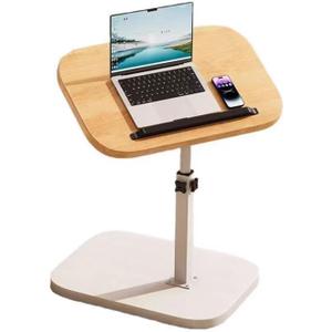 Adjustable C Table End Table, Height Adjustable 360° Swivel TV Tray Table for Small Spaces, Sofa Bedside Laptop Side Table That Slides Under Couch, Living Room & Bedroom (Natural Wood/White)