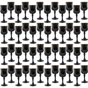 Plastic Wine GlassesPlastic Goblets Vintage Style Cordial Drinking Glasses for Wedding Reception, Grand Event Party Supplies (48, Black)