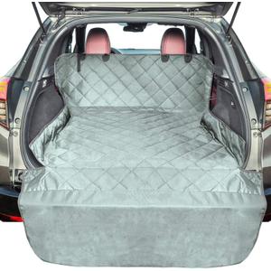F-color SUV Cargo Liner for Dogs, Water Resistant Pet Cargo Cover Dog Seat Cover Mat for SUVs Sedans Vans with Bumper Flap Protector, Non-Slip, Large Size Universal Fit, Grey (Standard: 55" x 91")