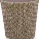Benjara BM313427 22 Inch Outdoor End Table, Round Shape, Handwoven Resin Wicker, Beige Brown