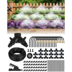 120FT Drip Irrigation System for Garden with 18 Nozzles 360 Adjustable Misting Nozzles, Quick-Connect Design, Ideal for Raised Beds, Lawns, Greenhouses & Outdoor Cooling