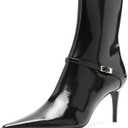 Maiyang Women Pointed Toe Side Zipper Ankle Boots Thin Mid Heel Glossy Patent Leather Booties Fashion Party Casual Shoes