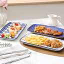 Selamica Ceramic Rectangular Serving Platters Set of 4, 12 Inch Serving Trays/Dishes for Party Entertaining, Rectangular Dinner Plates for Appetizer Salad Dessert Sushi, Vintage Blue