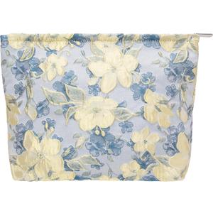 PAZIMIIK Makeup Bag Large Cotton Zipper Pouch for Purse Travel Canvas Make Up Organizer for Women Cosmetic,Brocade Blue