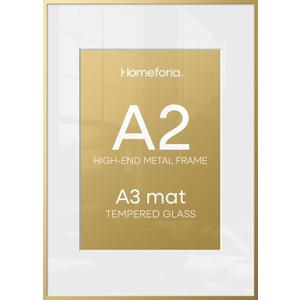 Homeforia A2 Picture Frame Gold, High End Metal 16.5 x 23.5 inches Poster Frames with Mat 11.7 x 16.5 for Photo, A2 Size Frames Matted to A3 Print, 16.5 by 23.4 Hanging Frame, Tempered Glass, Set of 1