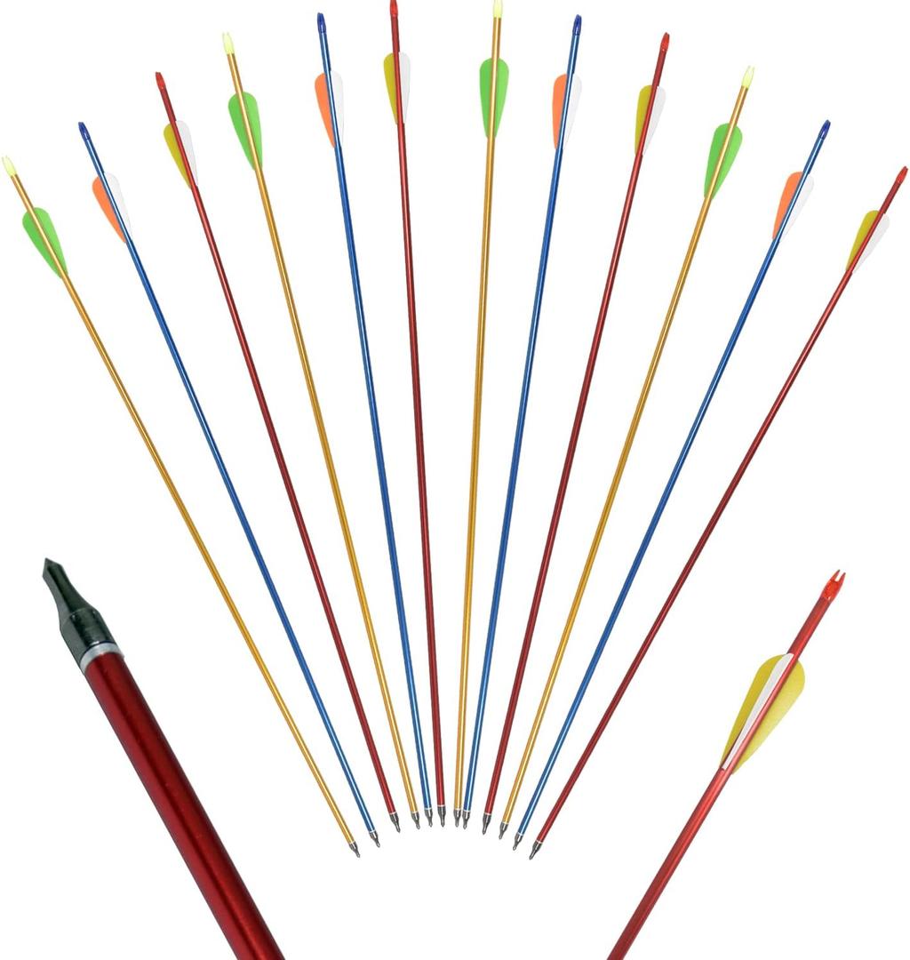 FUNTRESS 12 Pack 30 inch Aluminum Arrows with Removable Tips for Compound & Recurve Bow Target Practice Hunting
