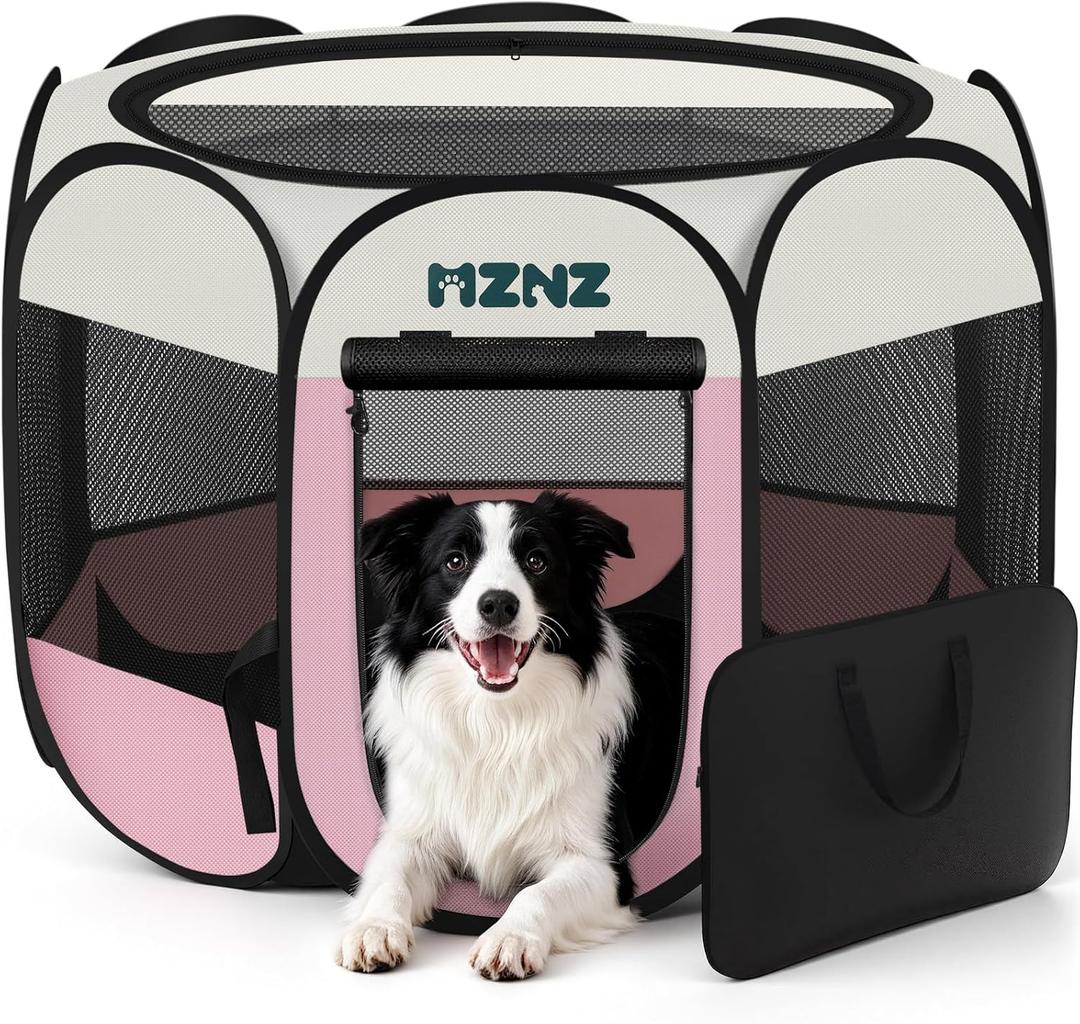 Dog Cat Playpen, Portable Pet Puppy Playpen, Rabbit Puppy Dog Play Pen for Indoors, Dogs Tent for Indoor Cats, Kitten Playpen, Collapsible Small Cats Crate Cage for Small Dogs with Carrying Case(Pink, L)
