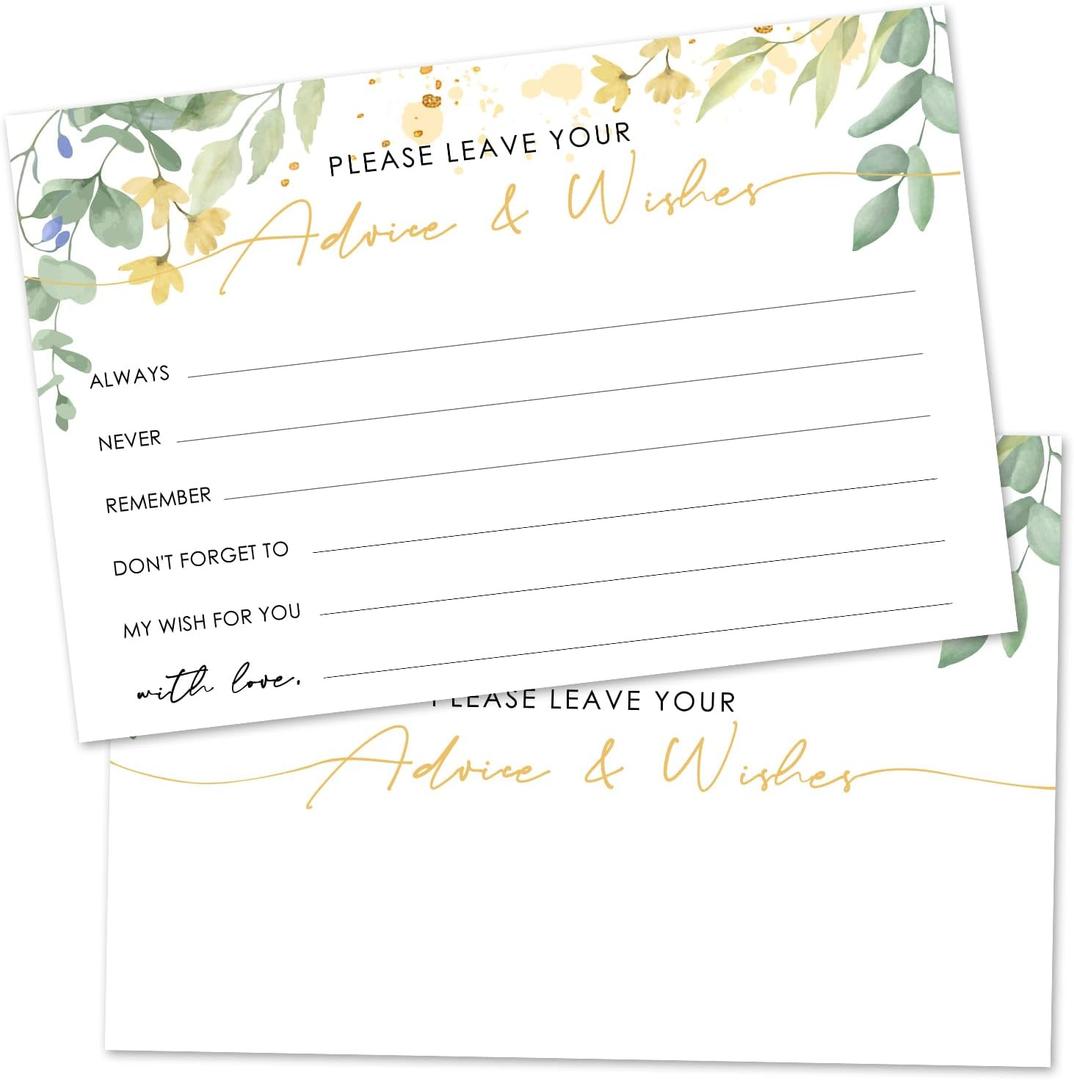 2 x Greenery Advice And Wishes Cards For The Mr And Mrs, Blank Well Wishes For Baby Shower, Bridal Shower And Graduation Party, Wedding Advice Cards 4x6, Pack of 25 -G19