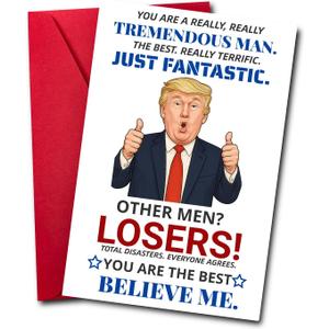 6 x Funny Birthday Card for Men  Humorous Greeting Card for Husband, Boyfriend, Dad or Friend, Tremendous Man Parody Style, Unique Gag Gift for Him (SRM02)