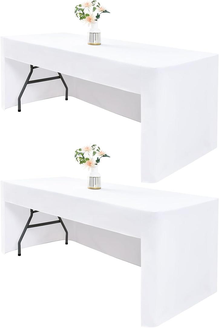 Wolkemer 2 Pack Open Back Fitted Tablecloth 4ft Rectangle (48x24 Inch), 3-Sided Vendor Table Cloth Washable White Fabric Event Table Cover for Folding Tables, Craft Shows, Displays, Parties, Weddings