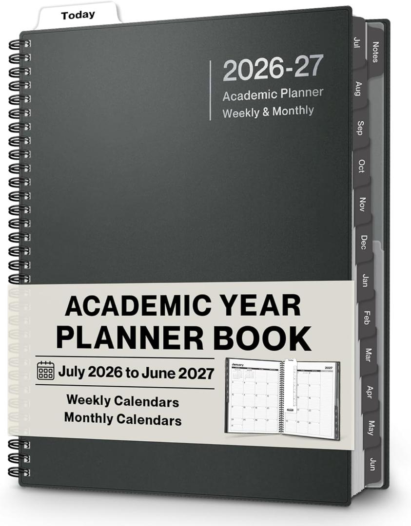 Dunwell 2026-2027 Academic Year Planner 8.5x11, July 2026 to June 2027, Weekly Monthly Agenda with Laminated Tabs, Daily Professional Organizer, Notes (Charcoal Gray)