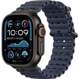 Upgraded Ocean Band Compatible with Apple Watch Ultra 3/2/1 49mm, S11/S10 46mm, 9/8/7 45mm, SE3/SE2/SE/6/5/4 44mm, 3/2/1 42mm, Metal Connector Breathable Sport Watch Strap for Men Women (Regular, Black/Navy Blue)