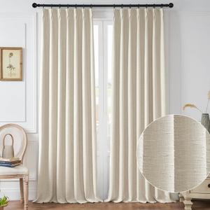 Natural Linen Sheer Curtain 95 inches Long,Pinch Pleat Back Tab Stripe Transparent Voile Window Drapes for Bedroom/Living Room, 2 Panels,40" Width,Linen