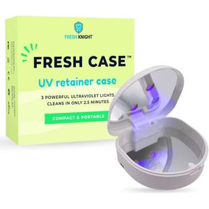 FRESH KNIGHT UVC Retainer Cleaner & Denture Cleaner - UV Retainer Case, FSA HSA Approved - Ideal for Invisalign & Mouth Guards - White UV Retainer Container - Convenient Travel Size