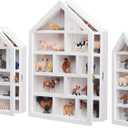 DoubleFill Set of 3 Wooden Trinket Display Shelf Shadow Box with Shelves 10 x 15 Inch Large Wall Mounted Display Storage Mini Figures Curio Trinket Medals Crafts Collections(White,House Shape)