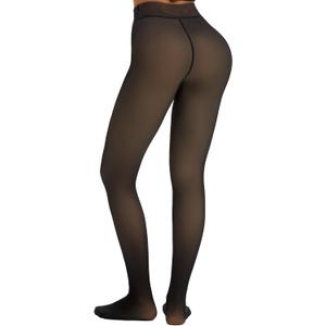 JS LifeStyle Fleece Lined Tights Leggings Women Thermal Warm Winter Thick Sheer Black Skin Tone Single-Line Translucent (Medium, Caramel Cloud)