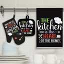 Sratte 6 Pcs Kitchen Decor Accessories Set Farmhouse Towels Pot Holders Oven Mitts Set 2 Dish Towels 2 Potholders 2 Cooking Mittens Oven Glove for Christmas Baking Cooking (Black Color)