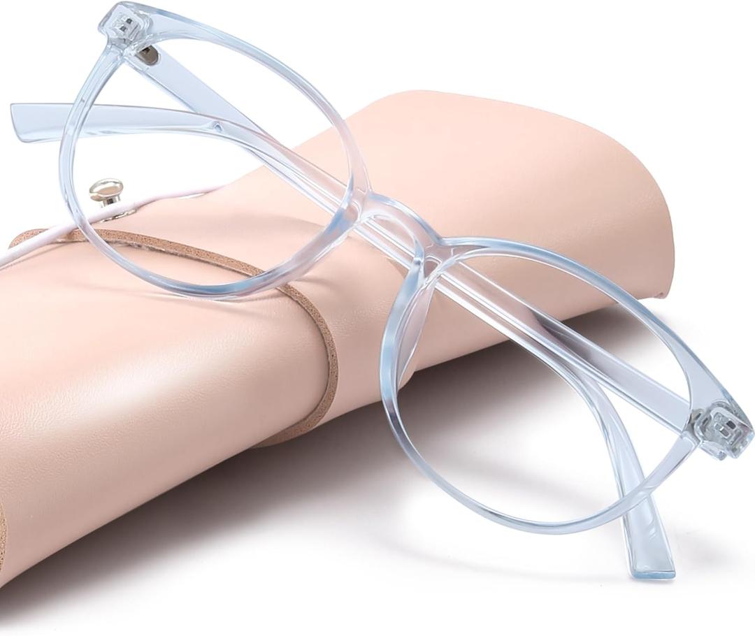 miyya Blue Light Blocking Glasses Women, Fashion Round Transparent Anti Blue Light Glasses with Anti Eyestrain & UV Glare (Transparent blue, Clear)