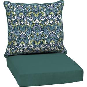 Arden Outdoor Deep Seat Cushion Set, 24 in x 24 in, Weather-Proof, Rain-Proof, Fade Resistant Patio Cushion for Chair, Sofa, and Couch Sapphire Aurora Blue Damask
