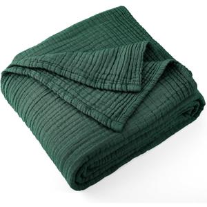 Carriediosa 100% Cotton Muslin Throw Blanket 108x90 Summer Gauze for Adult 4-Layers King Size Throws for Bed Sofa Couch, Soft Lightweight Breathable Linen Blankets Bedspread All Season, Dark Green