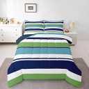 Green Blue Striped Boys Comforter Set Twin Size Navy Blue Turquoise Stripes Bedding Sets Patchwork Ombre Lightweight Soft All Season Down Alternative Comforter Home Decor (1 Comforter, 1 Pillowcase)