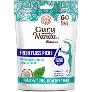 10 x GuruNanda Fresh Floss Dental Picks - Non- Shred Thread with Angled Pick for Effective Plaque Removal - Dentist Recommened - Travel Friendly for Adults & Kids - 60 Pack