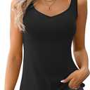 V FOR CITY Women Tank Top with Built-in Padded Bra Adjustable Wide Strap V-Neck Camisole Cotton Cami Shirts (3X-Large, Black)