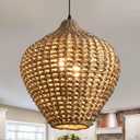 15.75" Rattan Pendant Light,2-Light Boho Hand Woven Coastal Wicker Hanging Ceiling Chandeliers,for Kitchen Island, Dining Room, Farmhouse,Foyer