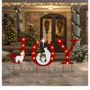 Christmas Yard Sign Decorations Outdoor with LED Lights Christmas Red JOY Yard Signs with Metal Stakes for Xmas Holiday Party Lawn Sign Garden Decor Xmas Outdoor Yard Signs