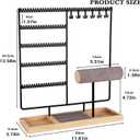 Ciormis 5 Tier Jewelry Holder Organizer, 72 Holes Earring Tree Holder Organizer 12 Hooks Necklace Rack Display Holder with Ring Storage Tray Bracelet Display Holder for Preppy Girl Friend Gift(Black)