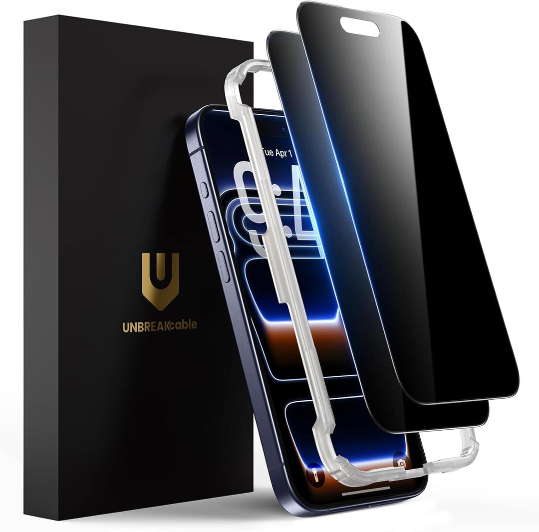 UNBREAKcable Privacy Screen Protector for iPhone 17 Pro, Shatterproof Tempered Glass [True 28Anti Spy] [9H Hardness] [Easy Installation Frame] Private Protector for iPhone 6.3inch-2 Pack
