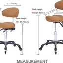 Ergonomic Rolling Saddle Stool with Back Support Professional Height Adjustable Swivel Chair for Drafting Salon Hair Massage Spa, in Camel, 15.7 Inches X 21.6 Inches X 30 Inches