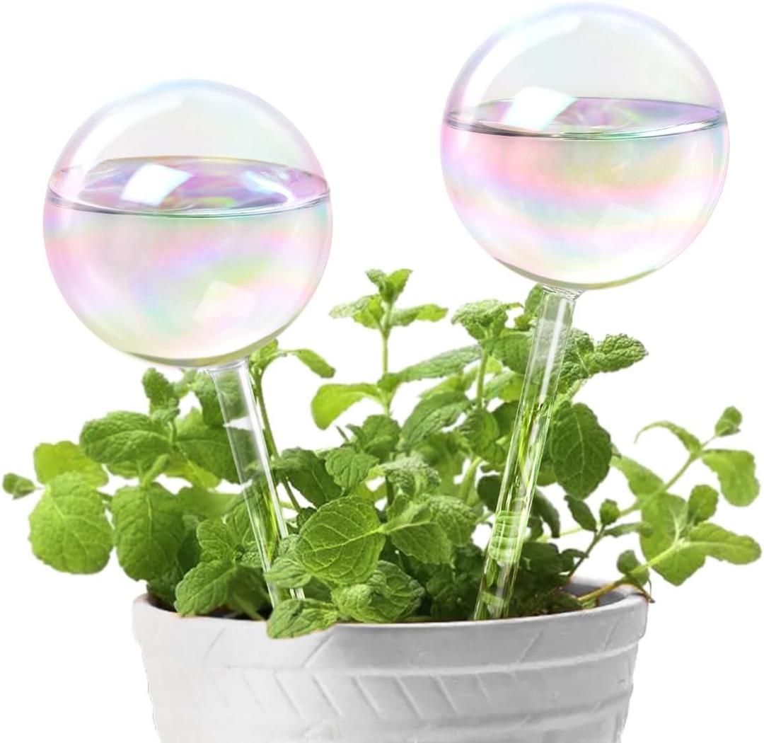 [2 PCS] Iridescent Self Watering Globes, Glass Rainbow Plant Watering Globes, Self Watering Planter Insert, Automatic Plant Waterer Indoor, Plant Watering Devices, Plant Water Globes, Watering Bulb