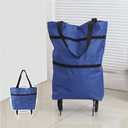 Portable Foldable Shopping Trolley Bag with tug-Type Pull Wheel, Suitable for Shopping Outdoors, can weigh 15 kg (Biue)