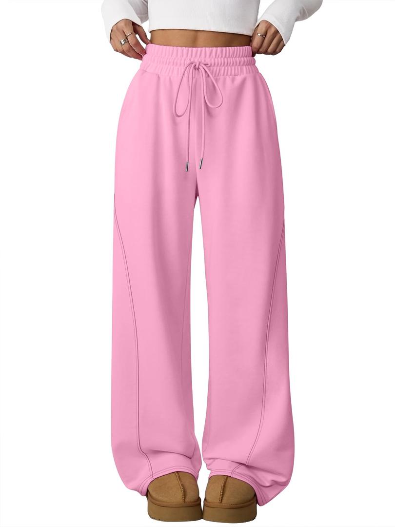 ATHMILE Womens Sweatpants Baggy Sports Wide Leg Fall Y2K Athlrtic Track Pants Casual Joggers Pocketed 2026 Trendy Pink (Pink, S)