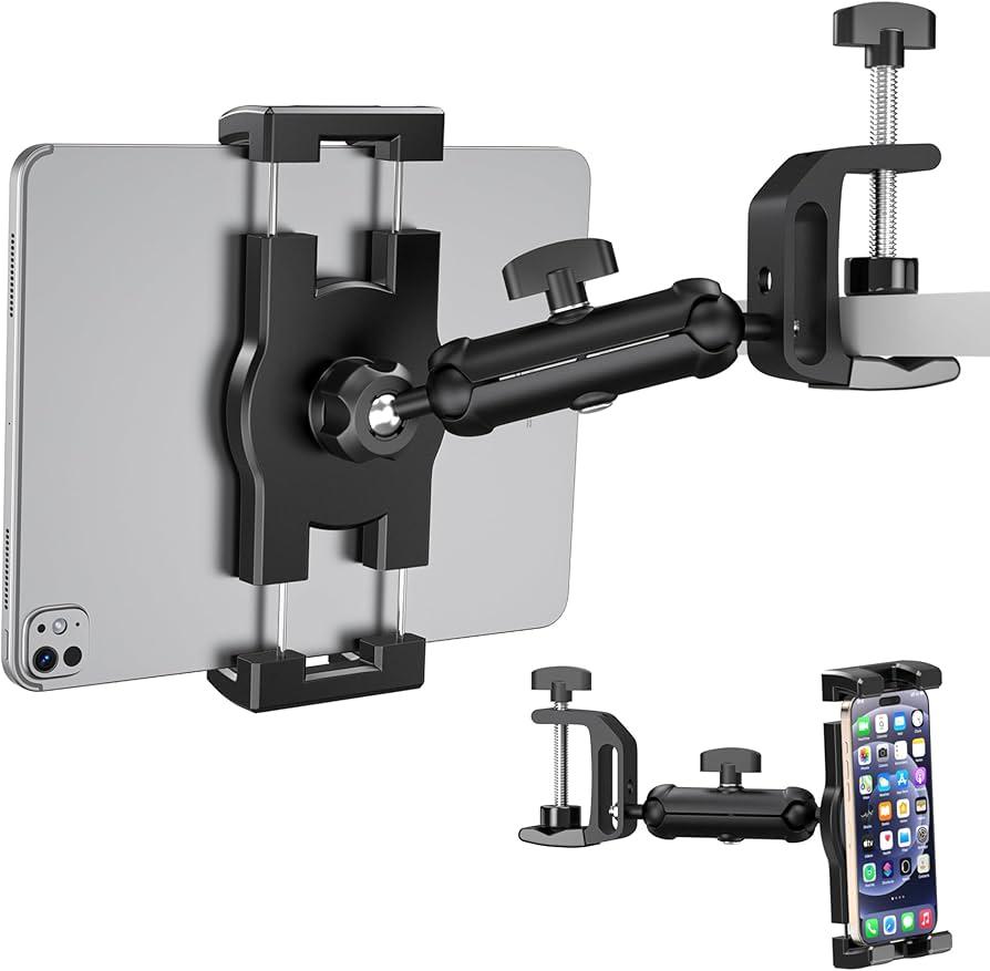 Tablet Holder Jaws Flex Clamp Clip Mount,360°Adjustable Aluminium Alloy Arm iPad Stand for Desk/Table/Post/Board,Compatible with 4.7~12.9" iPad/Nexus/e-Reader/Switch/Fire HD/iPhone