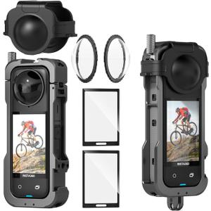 Insta 360 X4 Aluminum Metal Frame Cage Bag Case Lens Guards with Silicone Lens Cap Screen Protector for Insta360 X4 X 4 Camera Accessories Kit Multi-use Mount Clamp Adapter