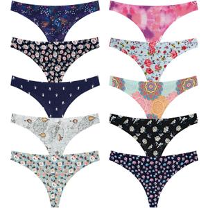 Thong underwear for women,No Show Breathable Cotton Womens Thongs Underwear Seamless Thongs for Women (Small, Multicoloured I-10pack)