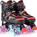 NEMONE Roller Skates for Boys Kids Ages 4-6 5-8 6-12 8-12 with 4 Sizes Adjustable Light up Wheels, Todder Beginner Rollerskates Indoor Outdoor Sports Black Red M