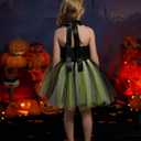 IDOPIP Kids Girls Halloween Costume Black and White Striped Costume Suit Clown Tutu Dress Headband Outfits for Photo Shoot (9-10 Years)