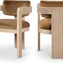 Meridian Furniture 11094Saddle-C Sacha Collection Art Deco Dining Chair, Ultra Luxe Saddle Velvet, 460 GSM Velvet, Solid Fluted Wood Natural Finish, 22.5" W x 22" D x 31" H, Saddle, Set of 2