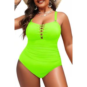 Yonique Women Size One Piece Swimsuits Tummy Control Bathing Suits Vintage Swimwear Neon Green 22W