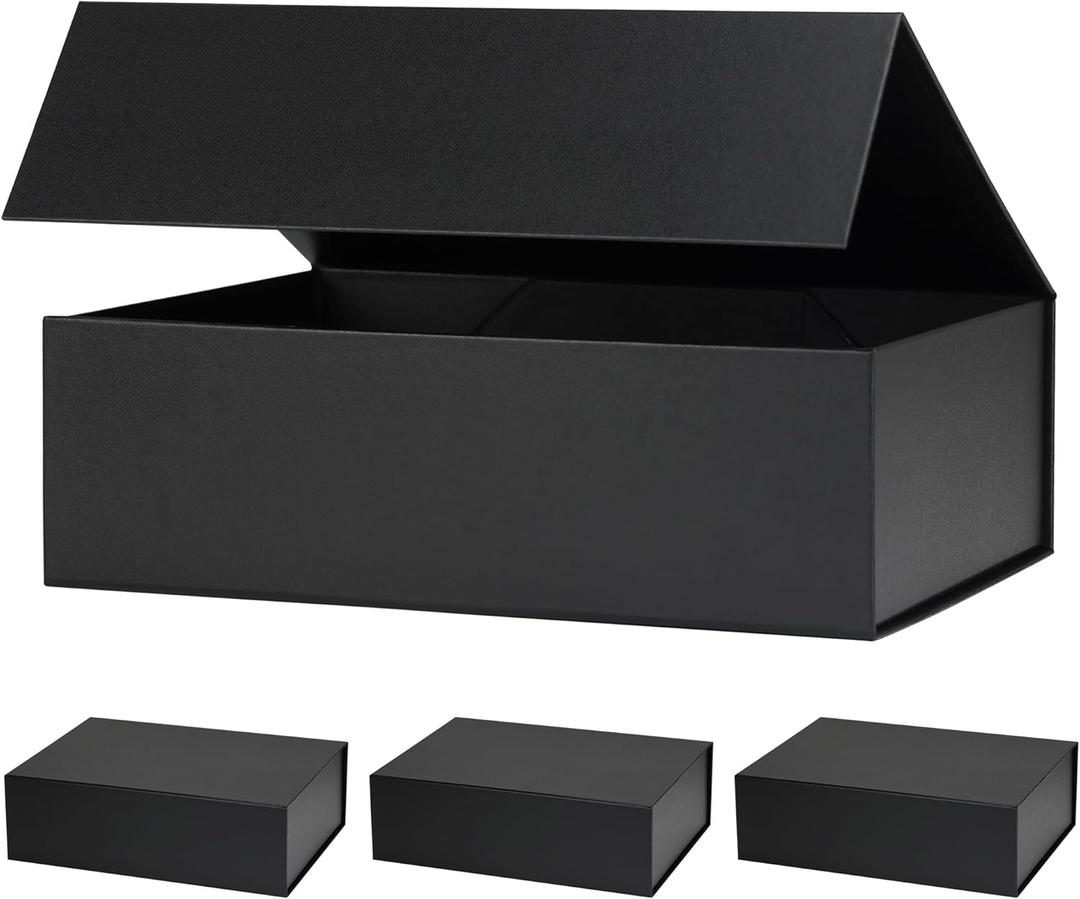 Snclriao 4 Pack Black Gift Boxes 11x8x3.5 Inches, Magnetic Box with Lids for Groomsmen Bridesmaid Proposal Wedding Graduation Mother's Day, Collapsible Box Bulk