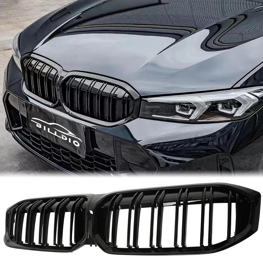 G20 Grill - Black Kidney Grille Compatible With 2023-IN BMW 3 Series G20 320i/330e/330i/M340i ABS Double Slat Gloss Black