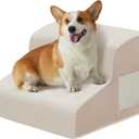 Dogs Steps for Bed, Dog Stairs for Small Dogs, 2-Step Dog Ramp for Bed, Couch, Sofa, and Chairs, Non-Slip Bottom Design, Cat Scratching, High Density Foam Portable Pet Step, Indoor, Beige