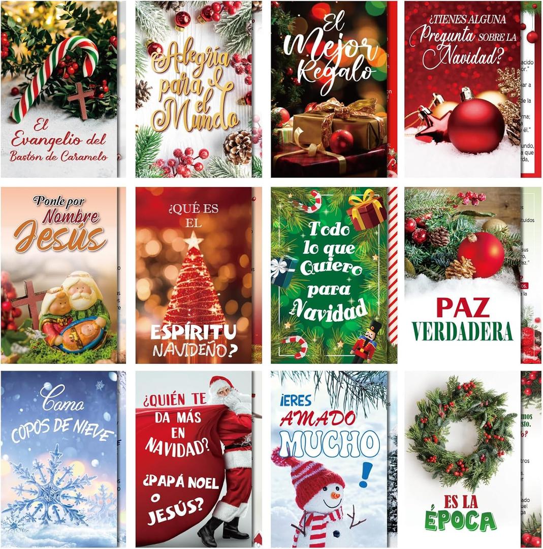 240 Pcs Christmas Spanish Gospel Tract Card 12 Styles Plan of Salvation Card Pocket Holy Postcard Christian Inspirational Bible Verse Bookmark for Christian Gift Ministering Tool