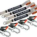 VULCAN Car Tie Down with Chain Anchors - Lasso Style - 2 Inch x 96 Inch - 4 Pack - Silver Series - 3,300 Pound Safe Working Load