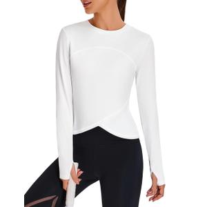 BMJL Womens Workout Tops White Long Sleeve Shirts Fall Yoga Hiking Tshirts Cute Crop Tops Gym Thumb Hole(M,White)