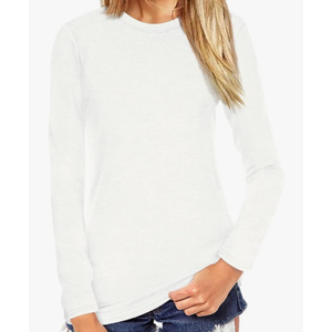 Beluring Women's Shirts Plain Basic Long Sleeve Shirt Round Neck Fitted Tops Blouse (White S)